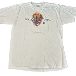 God Bless America Golden Retriever White Vintage Graphic T-shirt Size Mens Large
